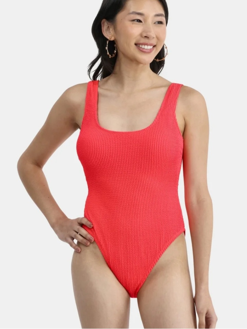 NWT No Boundaries Cheeky Herringbone Crinkle Open Back One Piece Swimsuit Pink